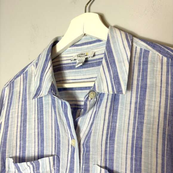 Lord & Taylor 100% Linen Striped Purple Blue Button Down Shirt Size Small Summer - Picture 2 of 8